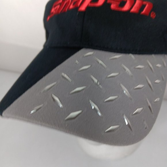 Snap On Tools Cap Black Canvas Red Logo Silver Metallic Strap Back Hat Mechanic - Picture 6 of 11